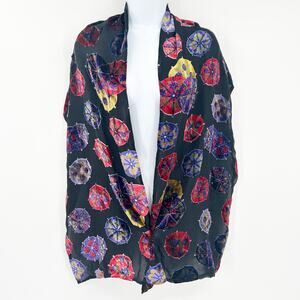 Chicos Womens VTG Vintage Asian Parasol Umbrella Print Silk Scarf Wrap Shawl OS‎